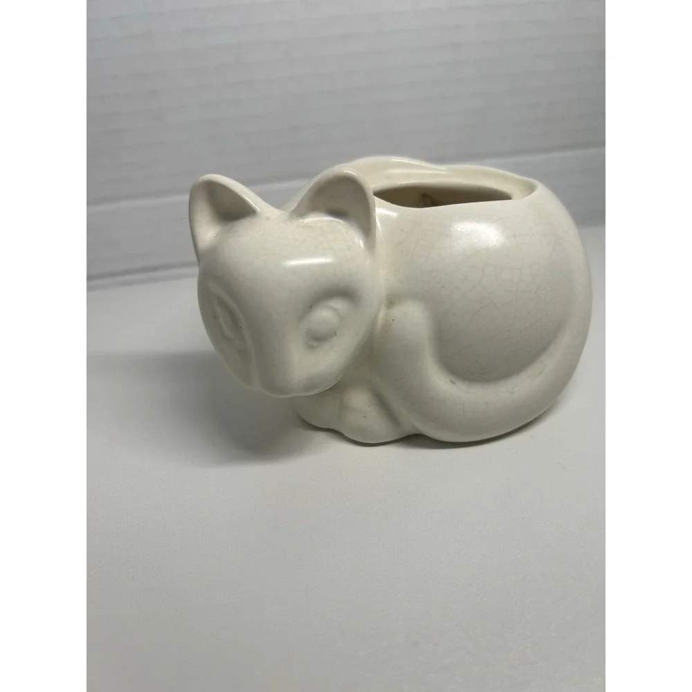 Vintage Nancy Lopez Ceramic White CAT Candle Holder 3